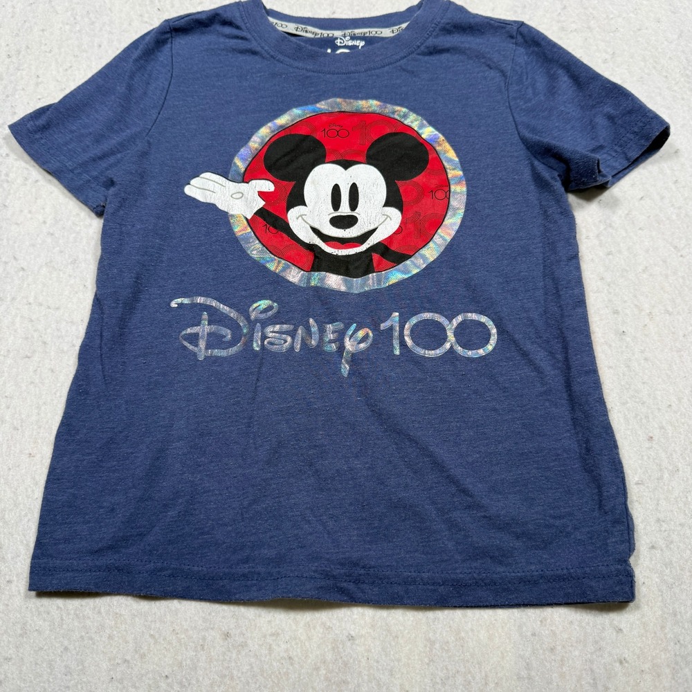 Disney 100 Mickey Mouse Years of Wonder Kids Blue Graphic T-Shirt S 5/6